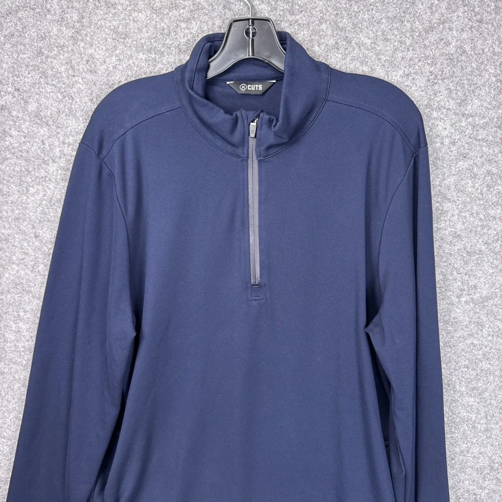 Cuts Pullover Quarter Zip XXL Navy Blue Viscose Blend Stretch Business Casual